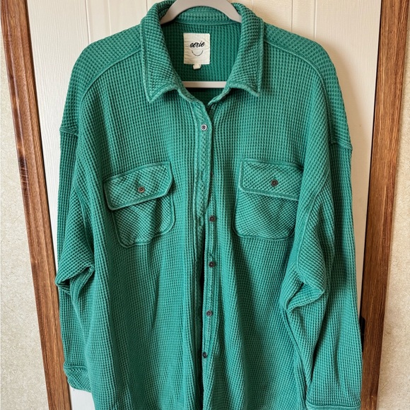 Aerie Women’s Green Lumberjane Waffle Knit Top Size Large - Picture 9 of 10